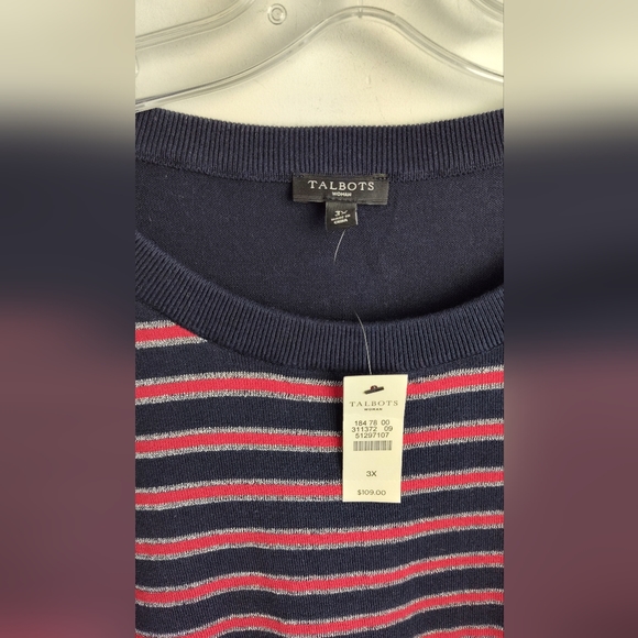 NWT Talbots Metallic Striped Sweater Knit cotton gold buttons navy 3X Plus size - Picture 3 of 14